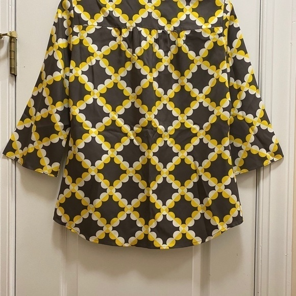 TORY BURCH Brown Yellow Multicolor Silk Button Front 3/4 Sleeve Blouse Size 2 - Picture 2 of 4